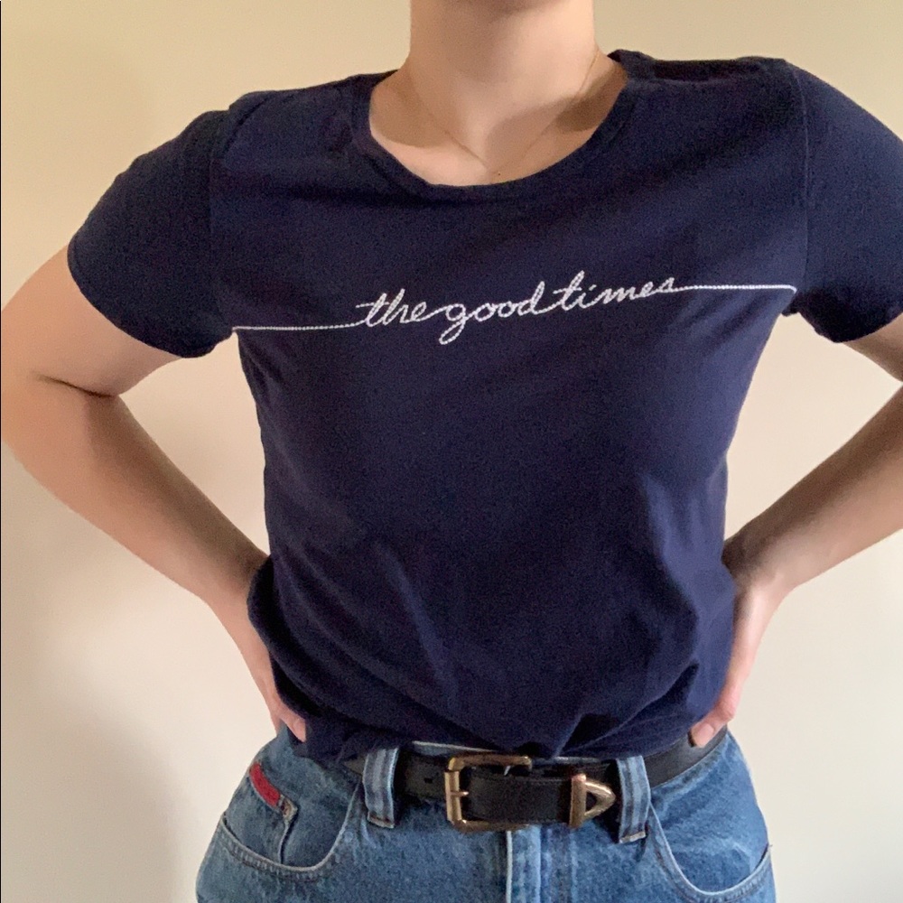 Old Navy Embroidered Tee Blue White Medium